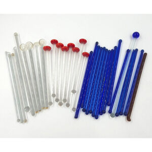 Lot 30+ Vintage Blown Glass Blue Red Clear Swizzle Stir Sticks Cocktail Stirrers